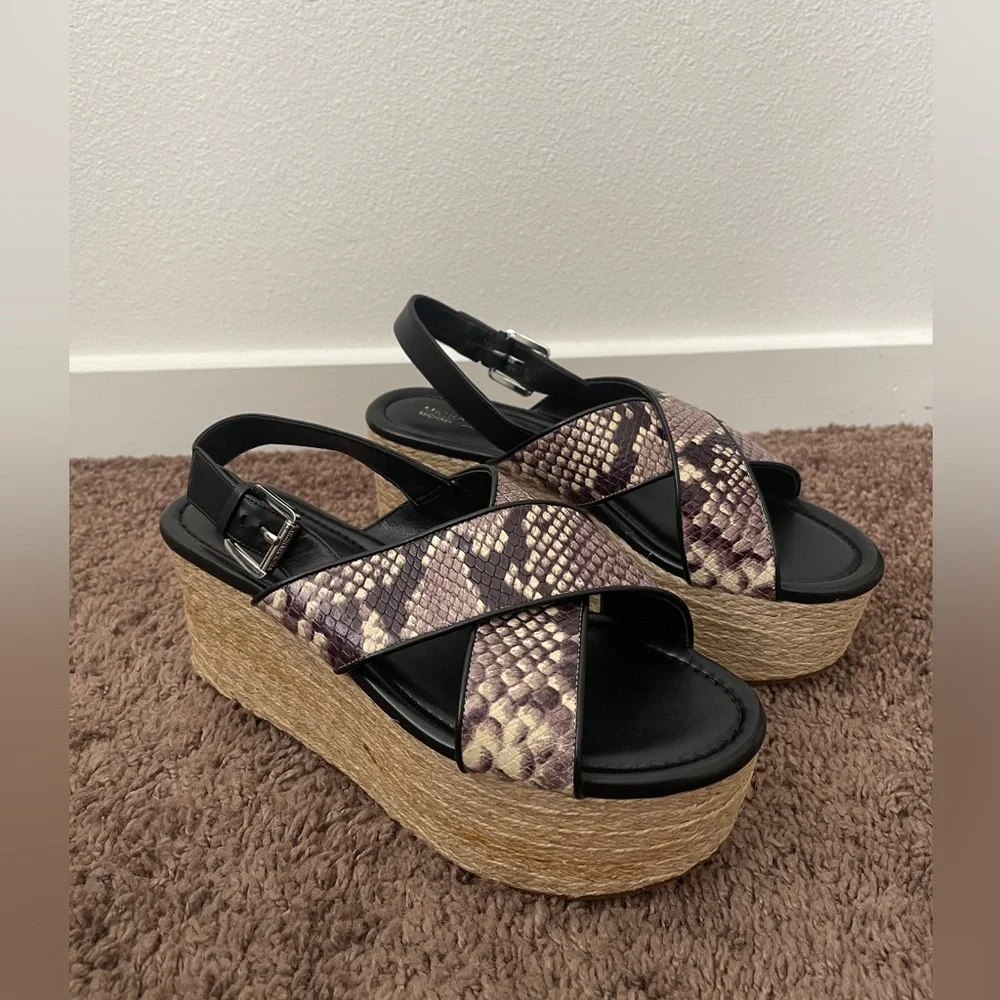 NWT Michael Kors Jodi Snake Wedges Platform Espadrilles Sandals Shoes Size 9 M